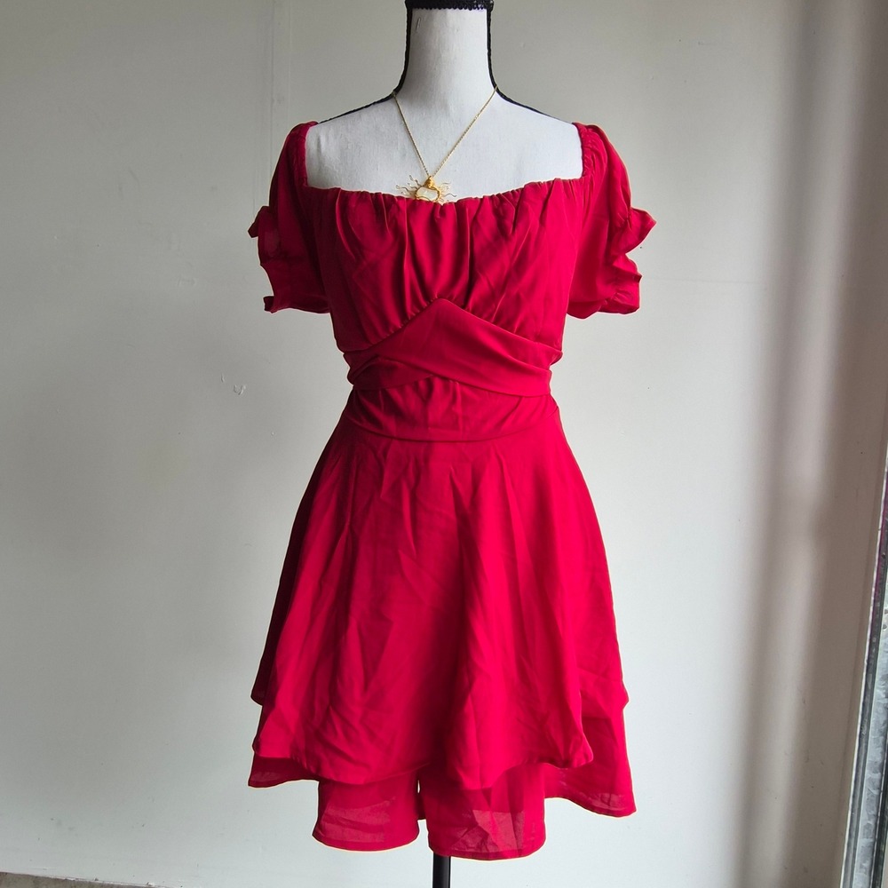 Ruffle‎ Skort Romper Women S Cottage Tomato Girl Summer Picnic Red Mini Romantic